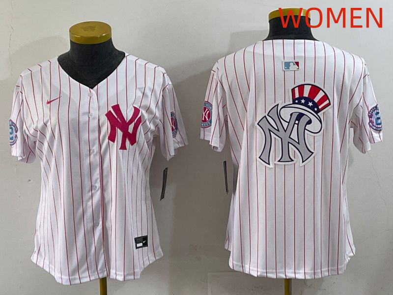 Women 2025 New York Yankees Blank White Stripe Joint Name Nike MLB Jersey style 10